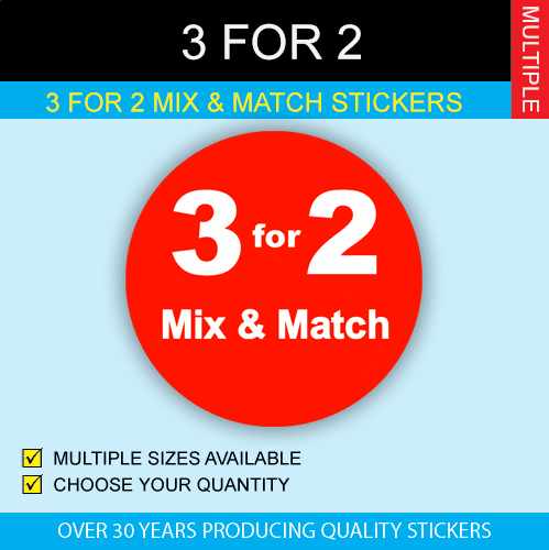 3 for 2 Offer Stickers 6 Sizes  FREE UK Delivery – Price Stickers