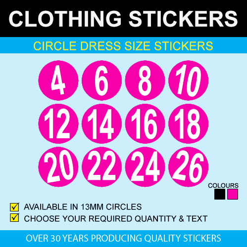 Circle Dress Size Stickers