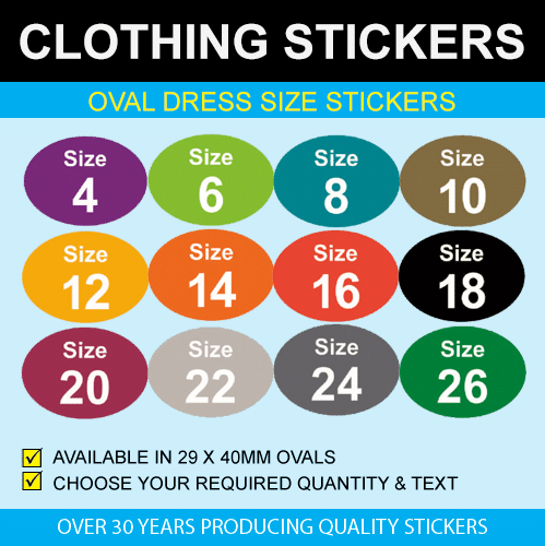 Oval Dress Size Stickers