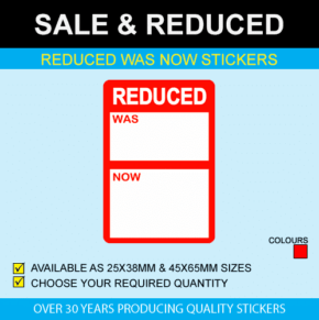 Reduced Was / Now Stickers - Available In 3 Sizes - Price Stickers