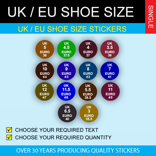 UK EU Shoe Size Stickers
