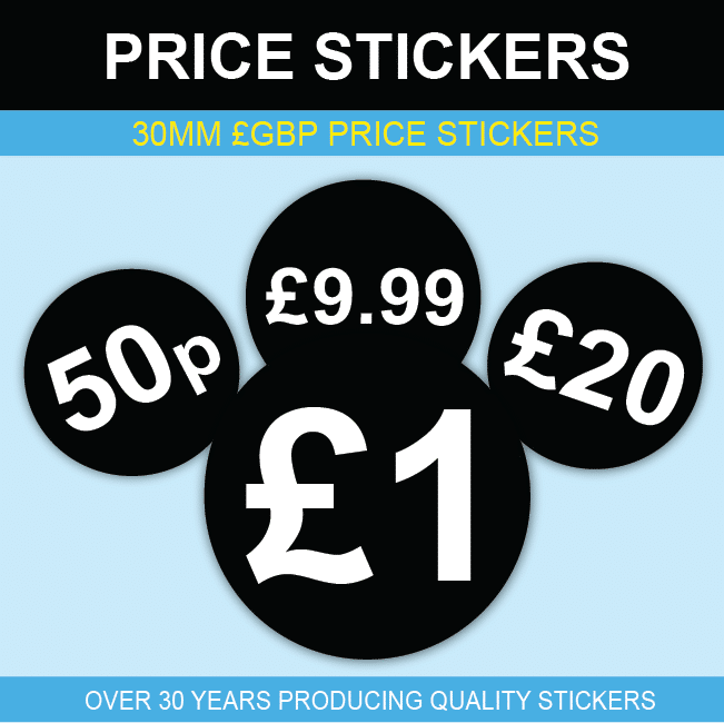 30mm £ Black Price Stickers