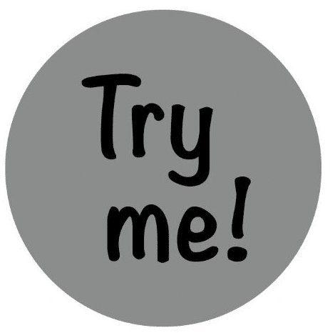 Try Me! Stickers with a black background.
