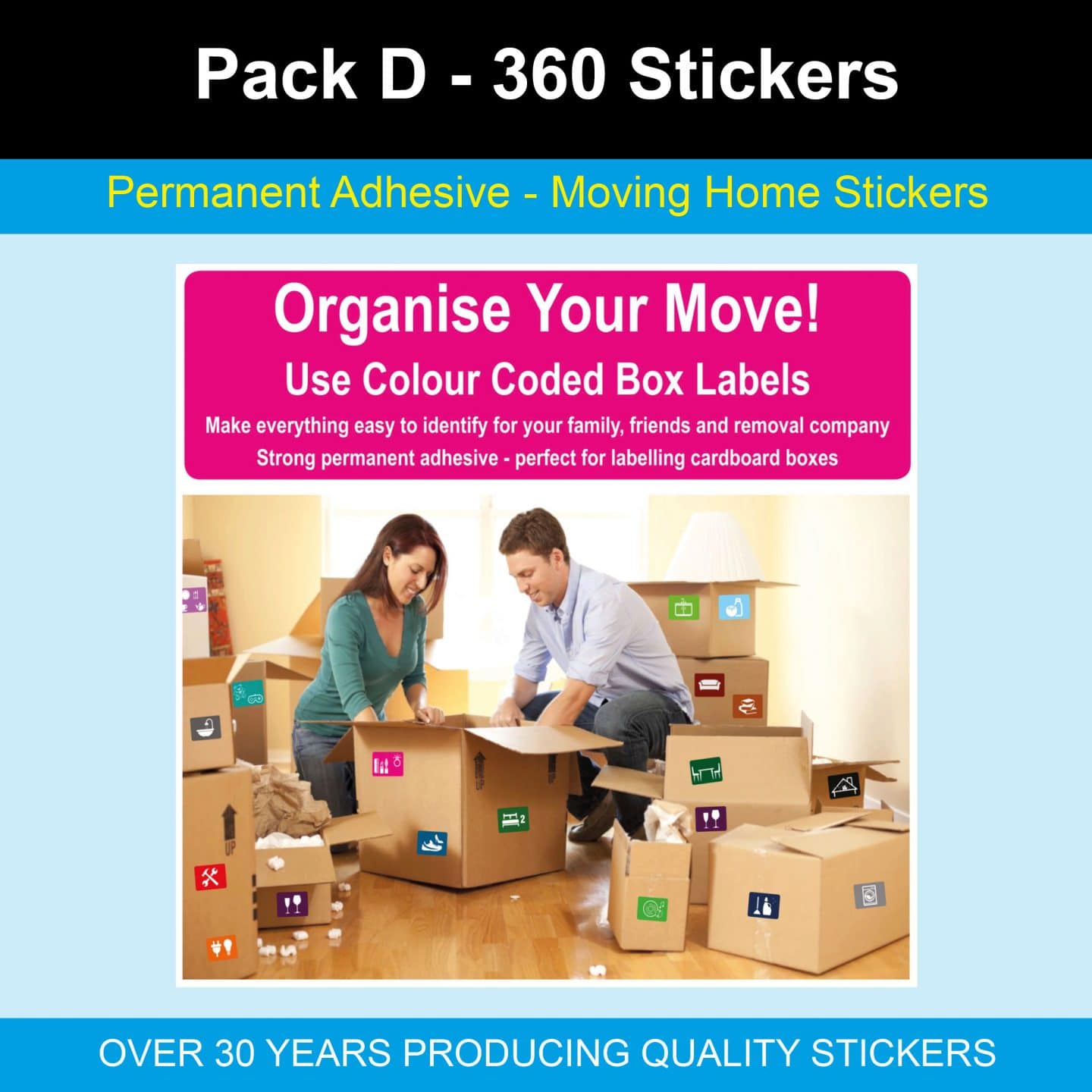 Organise Your Move Home Moving Colour Coded Cardboard Box Labels Stickers 