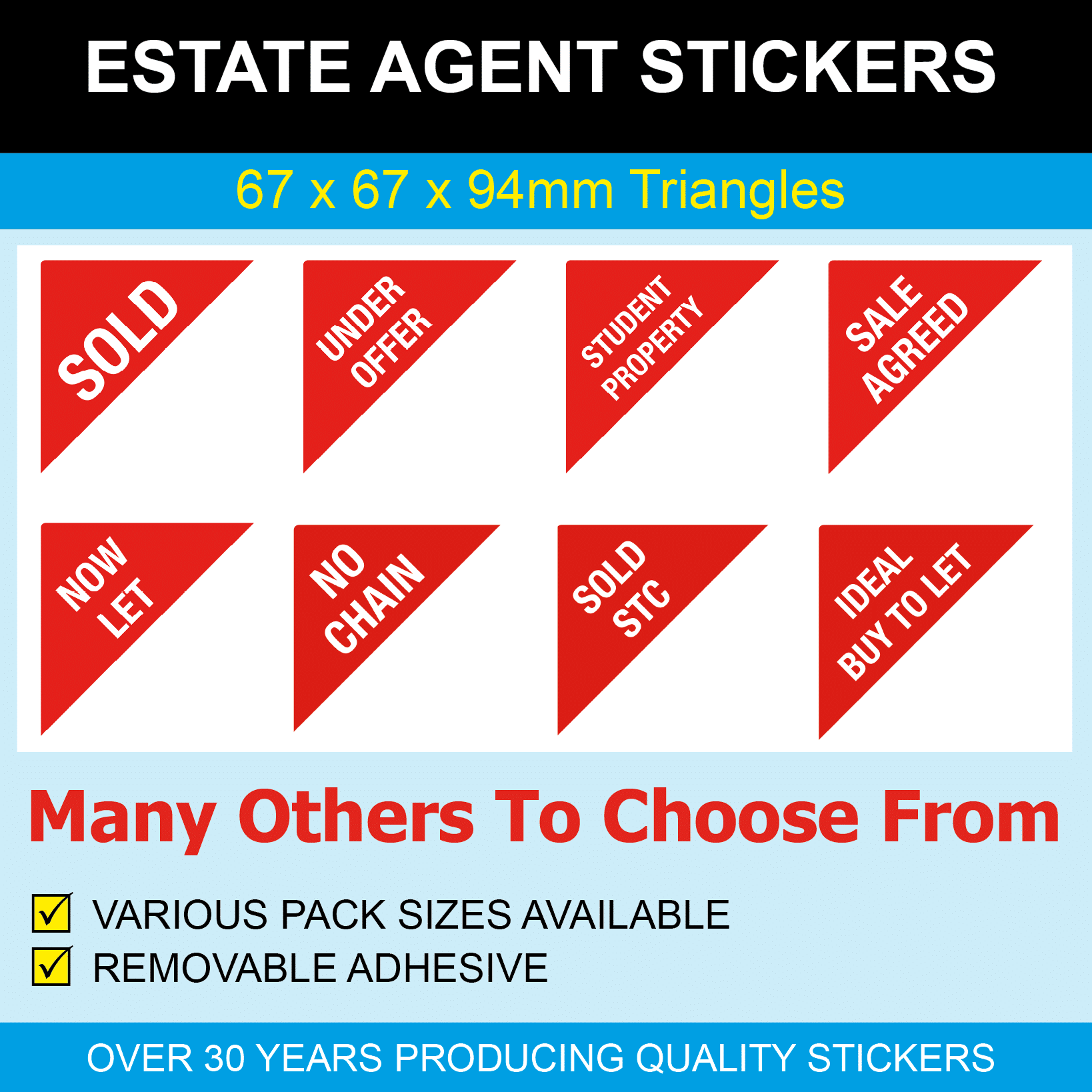 Property Sales Labels Yellow Large Triangles Estate & Letting Agents Stickers 