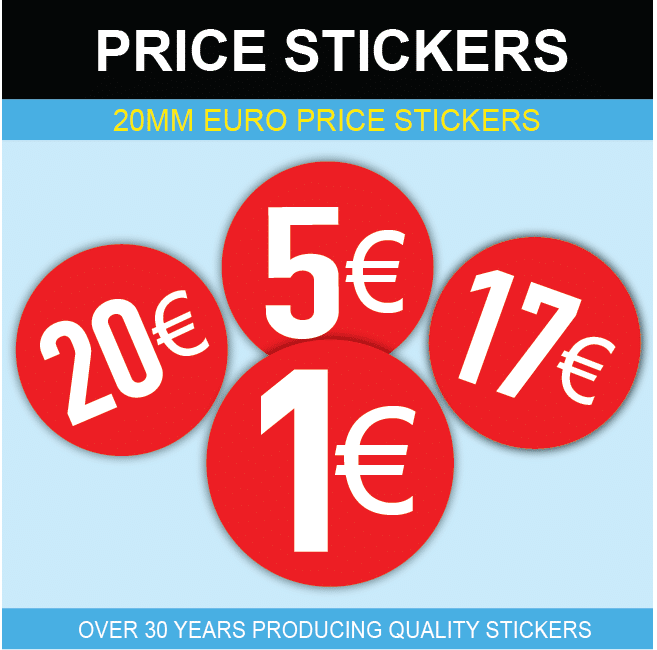 Swing Tag Labels 20mm Bright Red Euro € Price Point Stickers Sticky Labels 