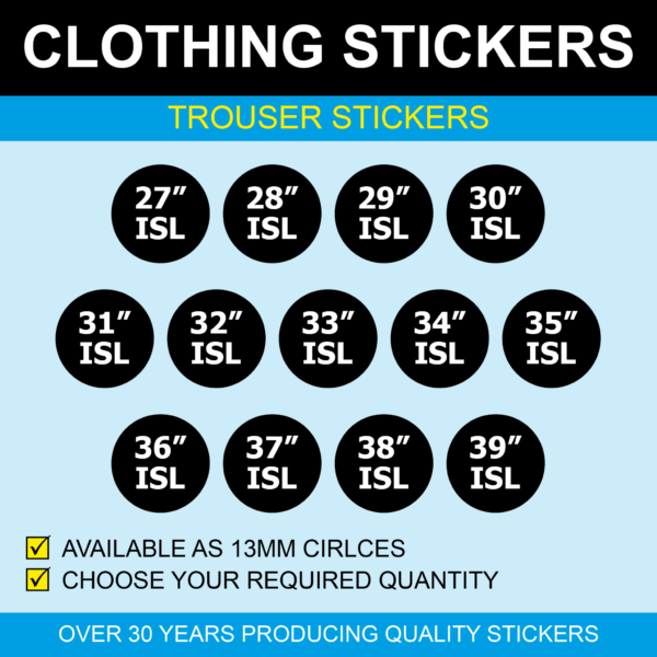 13mm Trouser ISL Sizeing Stickers - Clothing