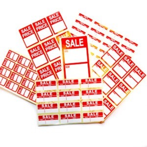 300 Bright Red 20 x 50mm CLEARANCE was/now  Price Point Stickers Sticky Labels 