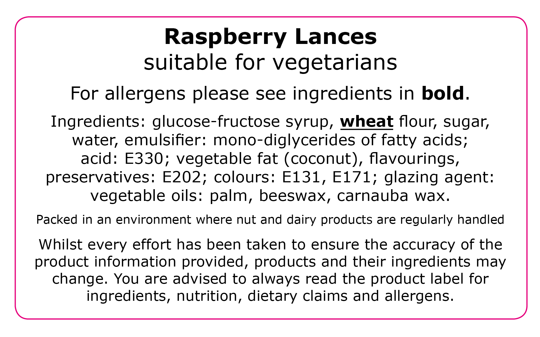 Raspberry Ruffles Label Generic Ingredients Labels - 45 x 76mm | eBay UK