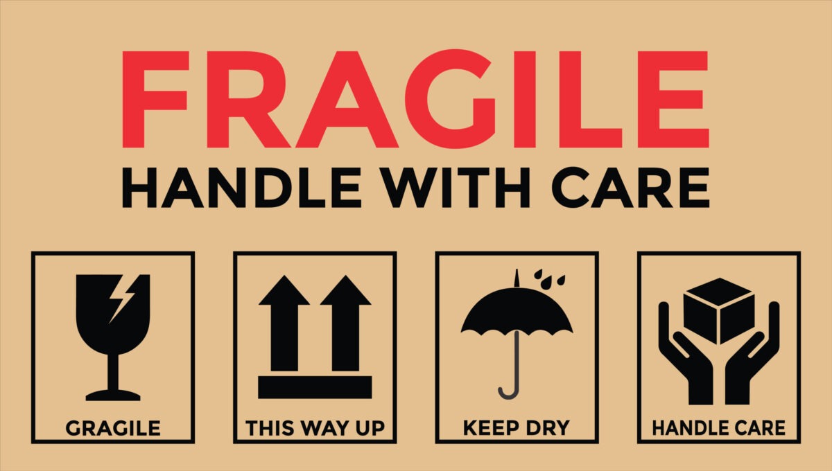 Fragile Handle with Care Sticker or label Collection.Labels for logistics and delivery shipping.